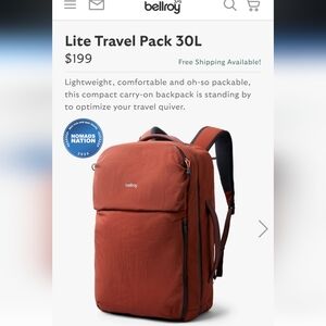 NWT Bellroy Lite Travel Pack 30L Clay